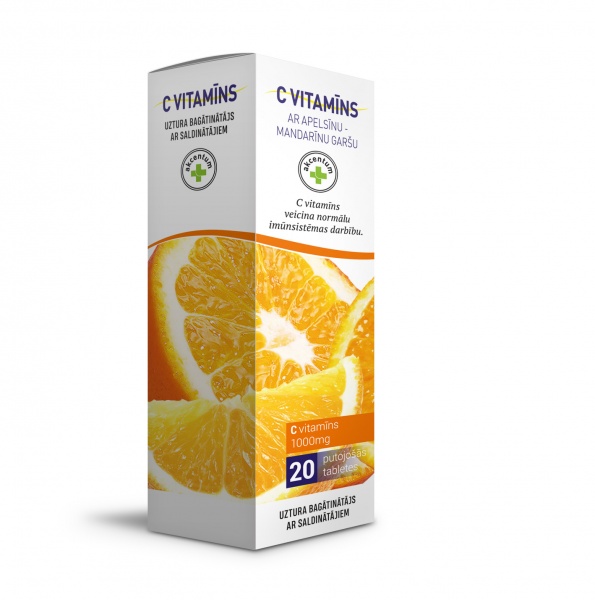 C vitamīns 1000mg ar apelsīnu - mandarīnu garšu 